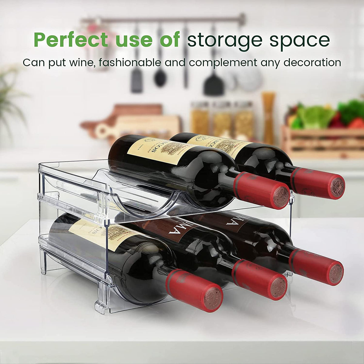 Water Bottle Storage Organizer - Set of 2 Stackable Racks for Cabinet Use