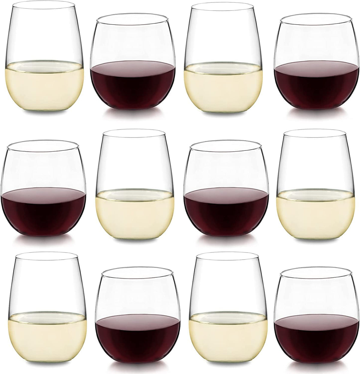 Stemless Wine Glasses Set of 12, Dishwasher Safe Red and White Wine Glass Set, Clear Drinking Glasses Set of 12 for Cocktails, Water, and More