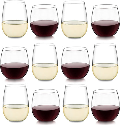 Stemless Wine Glasses Set of 12, Dishwasher Safe Red and White Wine Glass Set, Clear Drinking Glasses Set of 12 for Cocktails, Water, and More