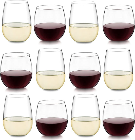 Stemless Wine Glasses Set of 12, Dishwasher Safe Red and White Wine Glass Set, Clear Drinking Glasses Set of 12 for Cocktails, Water, and More