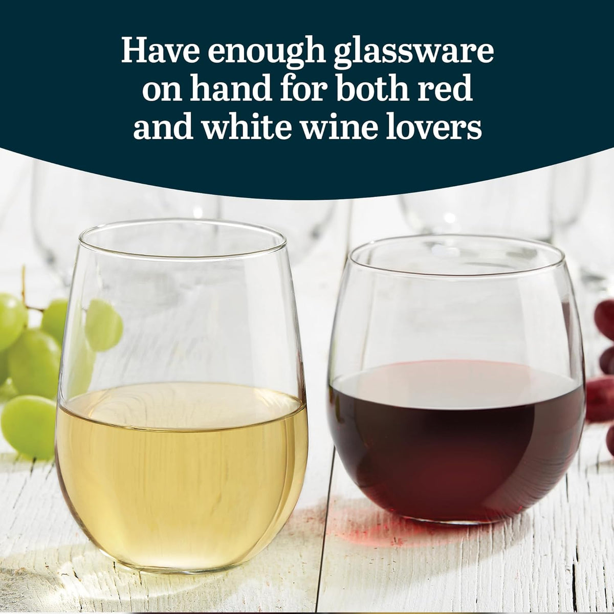 Stemless Wine Glasses Set of 12, Dishwasher Safe Red and White Wine Glass Set, Clear Drinking Glasses Set of 12 for Cocktails, Water, and More