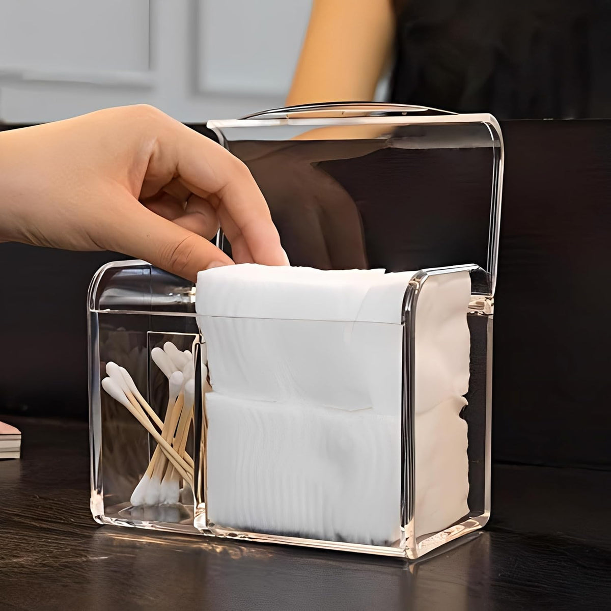 Qtip Holder Dispenser for Cotton Ball Swab,Floss,Clear