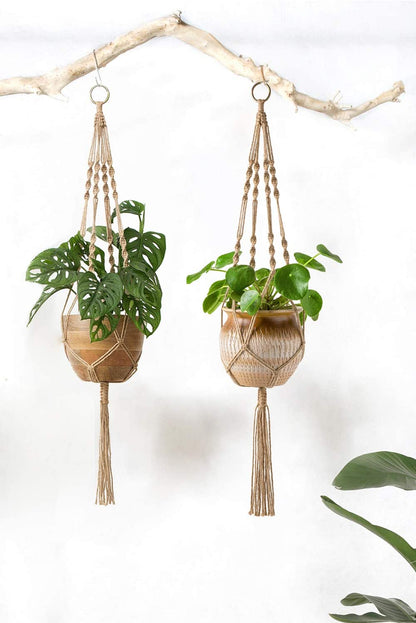 4 Pack Macrame Plant Hangers Indoor Hanging Planter Basket Decorative Flower Pot Holder Jute Rope for Indoor Outdoor Home Decor 4 Legs 40 Inch, Brown