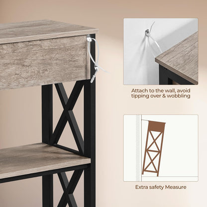 Console Table with Drawer, Entry Table with 3 Tier Storage, Gray