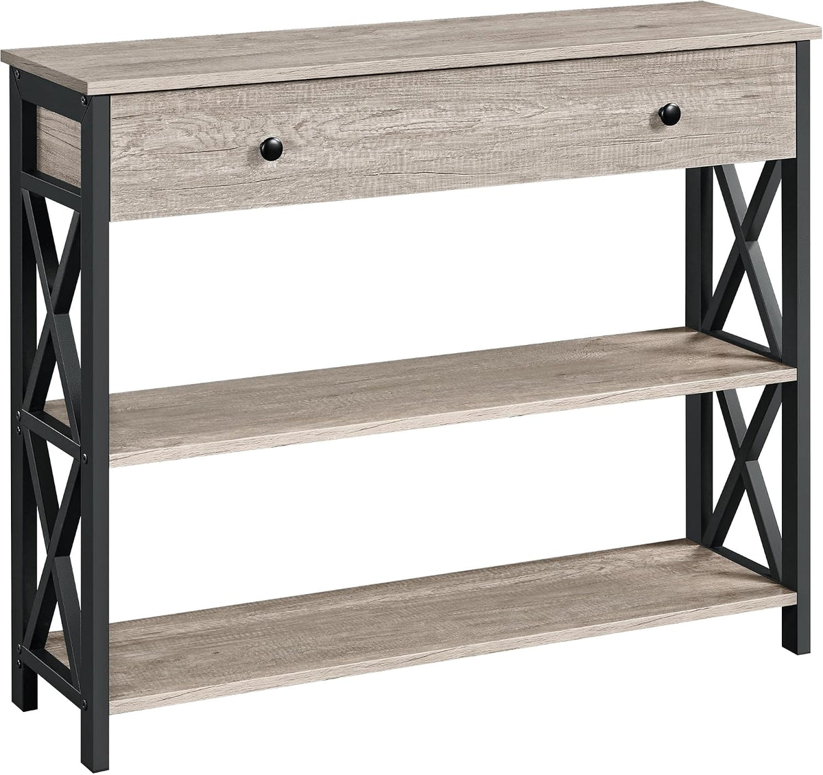 Console Table with Drawer, Entry Table with 3 Tier Storage, Gray