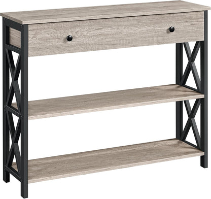 Console Table with Drawer, Entry Table with 3 Tier Storage, Gray