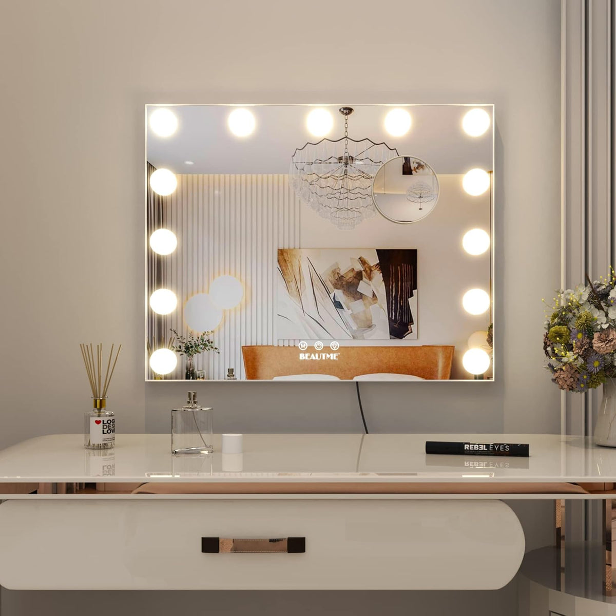 Vanity Mirror with Lights,Lighted Makeup Mirror with Lights and Magnification Mirror Tabletop Mirror or Wall Mounted Mirror (White)