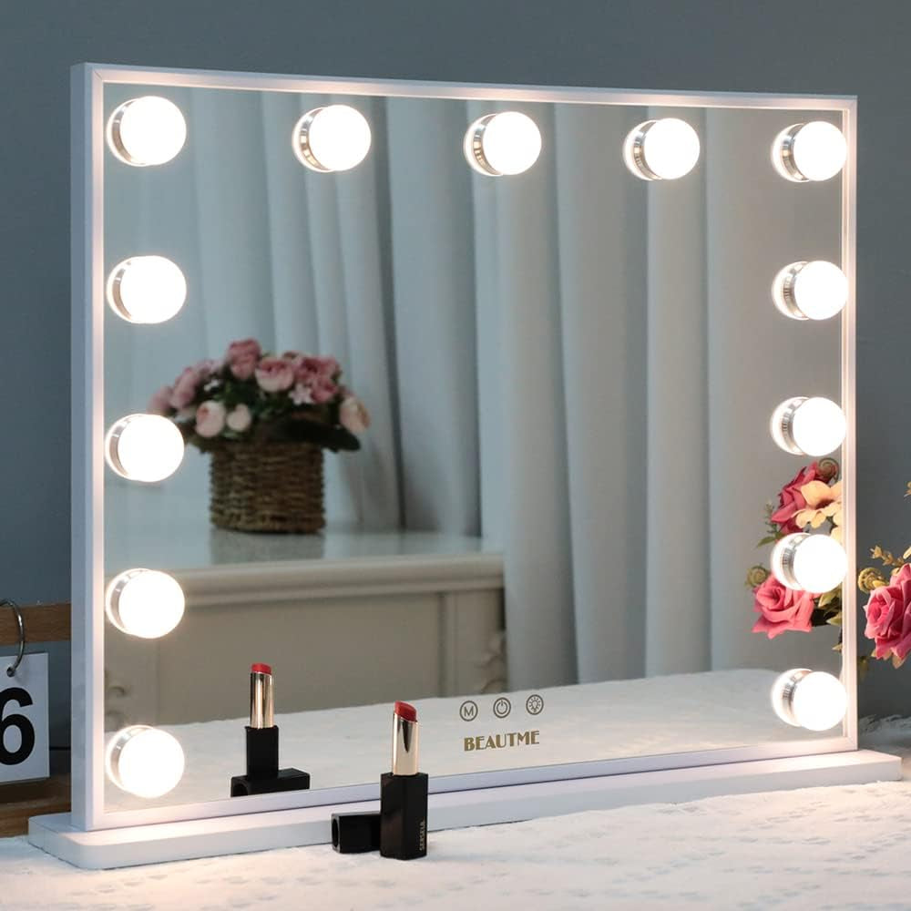 Vanity Mirror with Lights,Lighted Makeup Mirror with Lights and Magnification Mirror Tabletop Mirror or Wall Mounted Mirror (White)