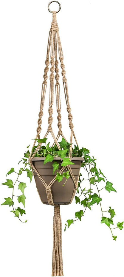 4 Pack Macrame Plant Hangers Indoor Hanging Planter Basket Decorative Flower Pot Holder Jute Rope for Indoor Outdoor Home Decor 4 Legs 40 Inch, Brown