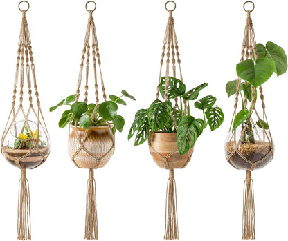 4 Pack Macrame Plant Hangers Indoor Hanging Planter Basket Decorative Flower Pot Holder Jute Rope for Indoor Outdoor Home Decor 4 Legs 40 Inch, Brown