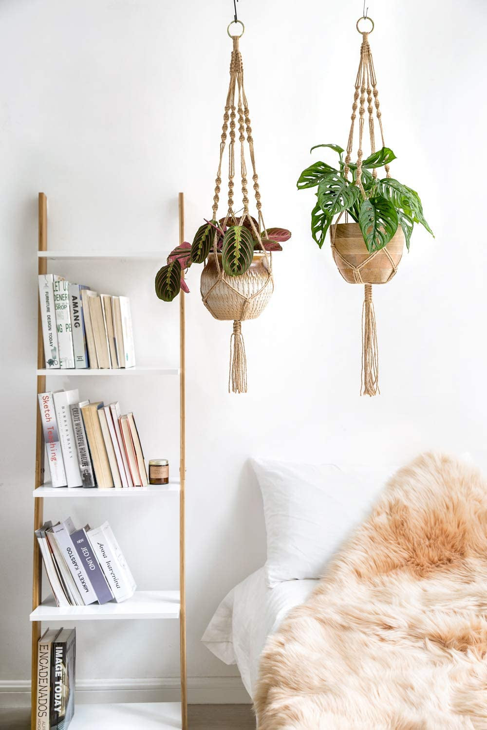 4 Pack Macrame Plant Hangers Indoor Hanging Planter Basket Decorative Flower Pot Holder Jute Rope for Indoor Outdoor Home Decor 4 Legs 40 Inch, Brown