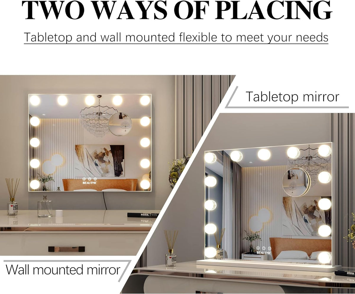 Vanity Mirror with Lights,Lighted Makeup Mirror with Lights and Magnification Mirror Tabletop Mirror or Wall Mounted Mirror (White)