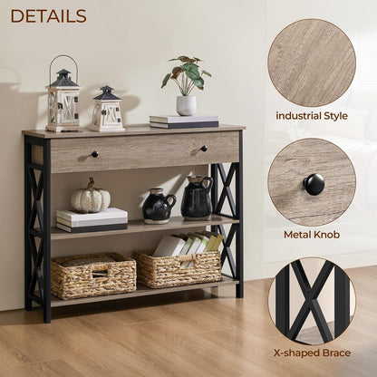 Console Table with Drawer, Entry Table with 3 Tier Storage, Gray