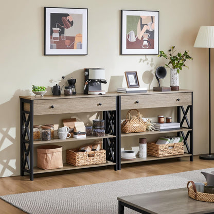 Console Table with Drawer, Entry Table with 3 Tier Storage, Gray